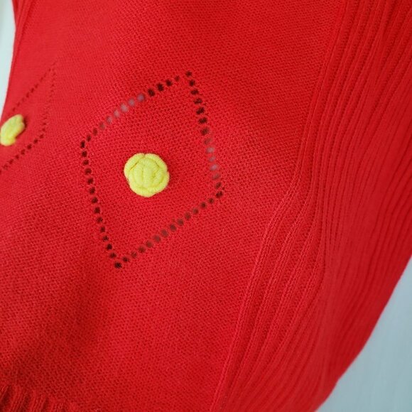 Vintage‎ Miss Holly Red Ribbed Sweater Top Yellow Flower S M - Picture 5 of 7
